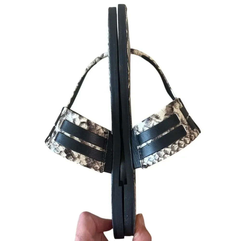 Tory Burch Leigh Thong Sandals 8.5 Roccia Snakeskin Black Logo